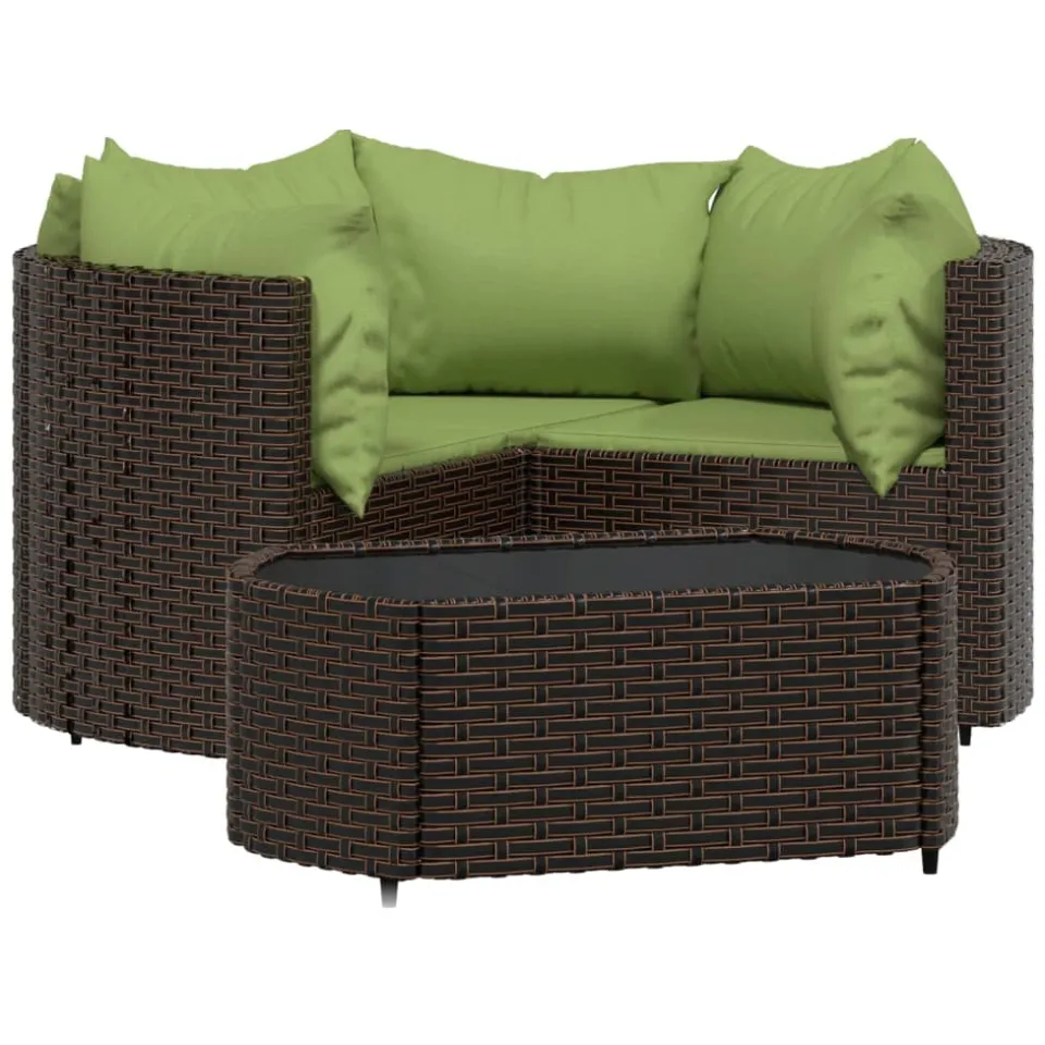 vidaXL 4-delige Loungeset met kussens poly rattan bruin, foto 3