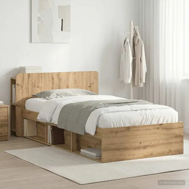vidaXL Bedframe met opslag Artisanaal eiken 100 x 200 cm Bewerkt hout Bruin