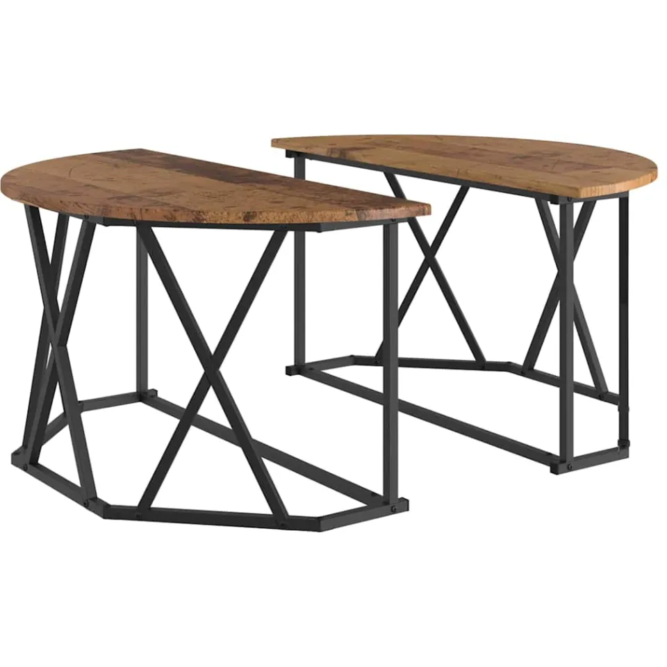 vidaXL Salontafel Oud Hout 80 x 80 x 42 cm Engineered hout en staal, foto 3