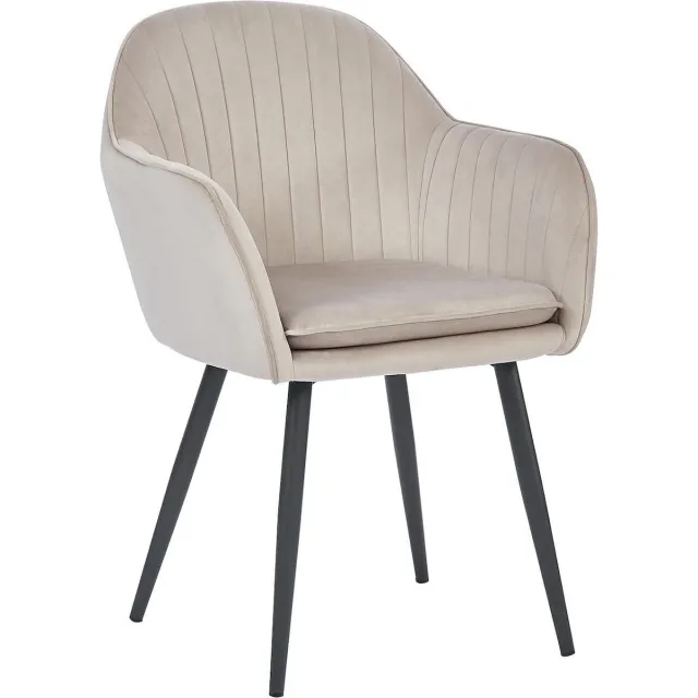 HTfurniture Lara dining chair-light gray velvet-with armrest-black legs