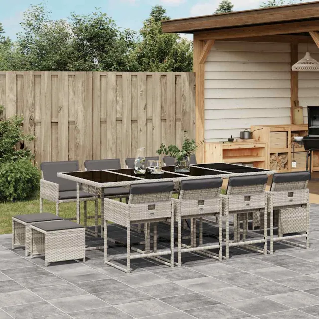 vidaXL 13-delige Tuinset met kussens poly rattan lichtgrijs grijs, foto 2