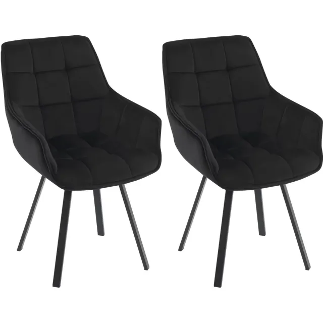 MakkelijkMooi Set van 2 Draaibare Fauteuils - Eetkamerstoelen - Ergonomisch Ontwerp - Zwarte Luxe Velvet - Stevige Metalen Poten