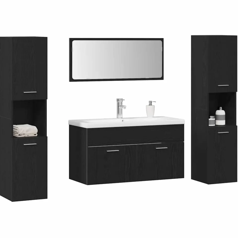 vidaXL Badkamermeubelset 4 st Zwart Eiken 30 x 30 x 130 cm
