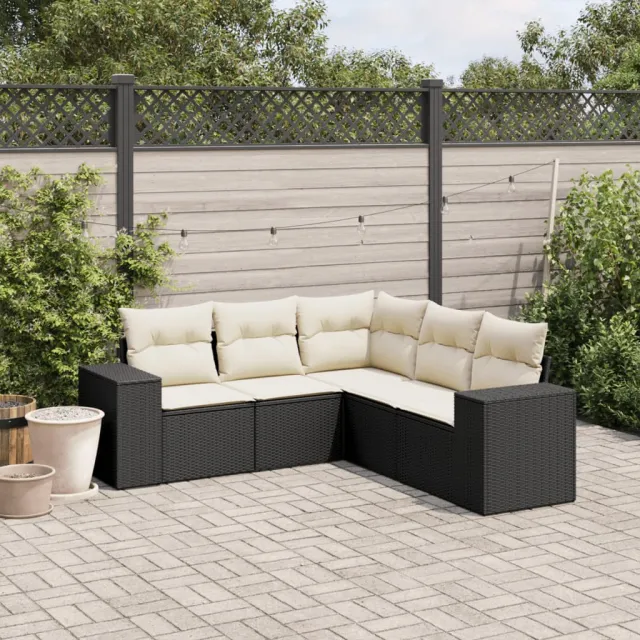 vidaXL 5-delige Loungeset met kussens poly rattan zwart, foto 2