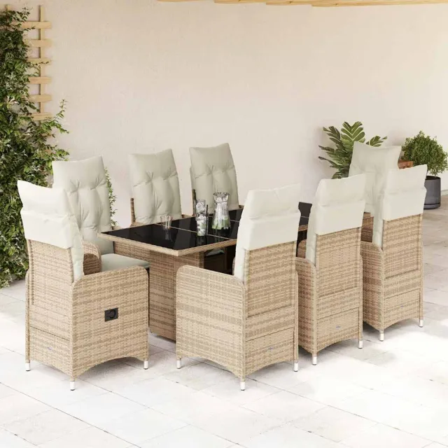 vidaXL 9-delige Bistroset met kussens poly rattan beige, foto 2