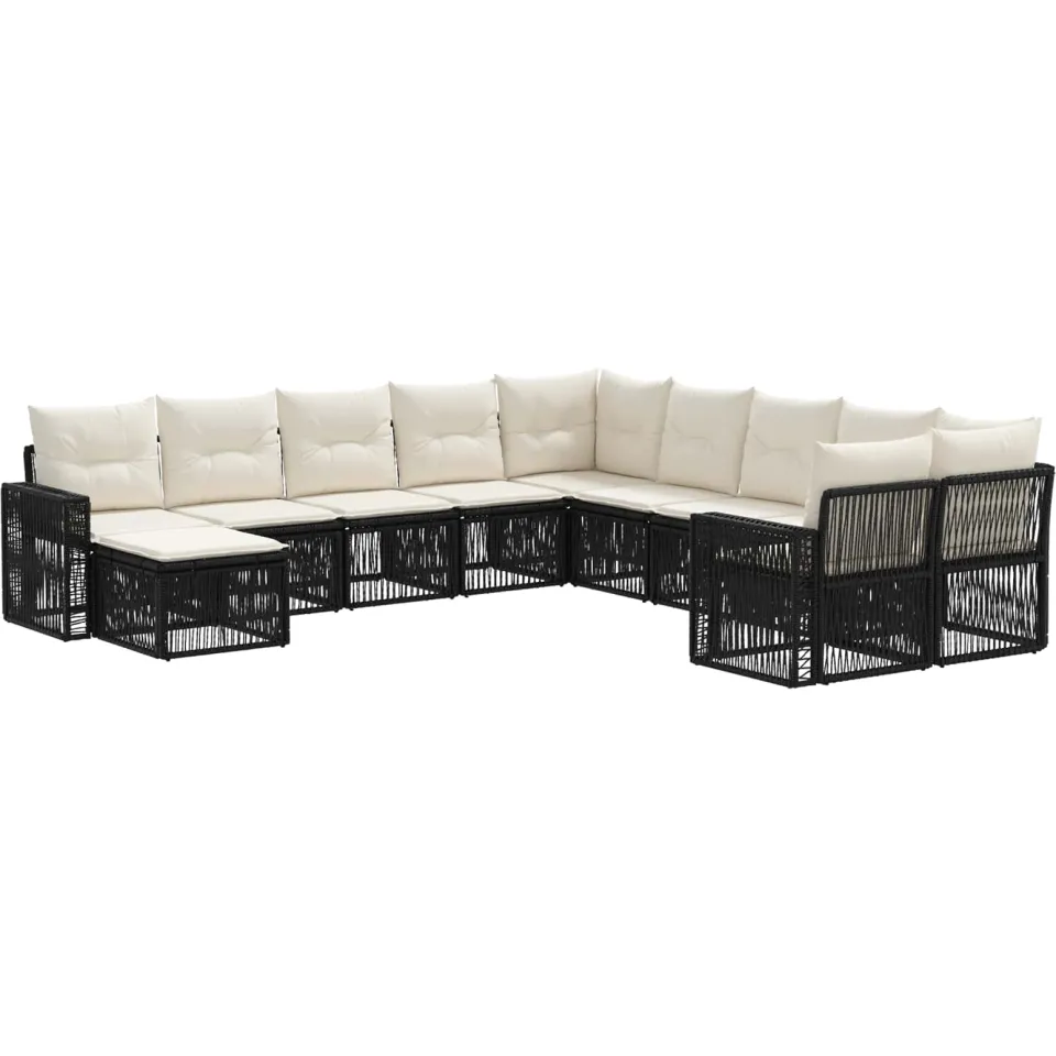 vidaXL Tuinbankenset 11 st 11-zits Zwart en Cream Wit poly rattan, foto 3