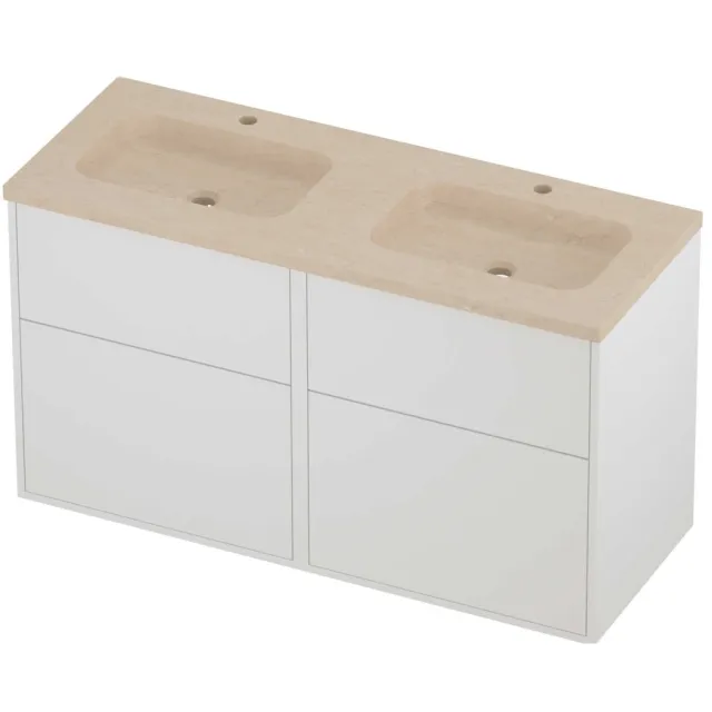 Proline Rollo Badmeubelset Hardsteen Elegant Dubbel 2 Gaten 120x46x67 cm Sand Stone Mat White Mat Wit