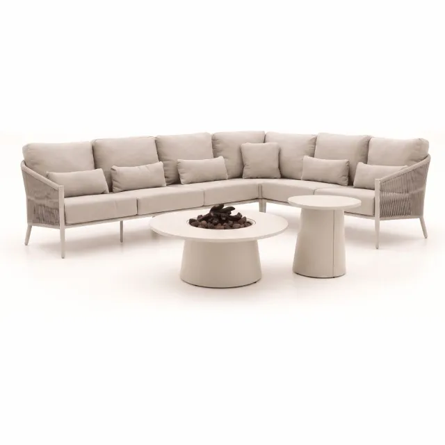 Bellagio tuinmeubelen Bellagio Mineo/Cosidune hoek loungeset met vuurtafels 6-delig Taupe