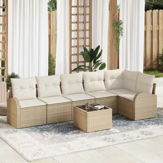 vidaXL Tuinbankenset 7 st Beige en Wit poly rattan, foto 2