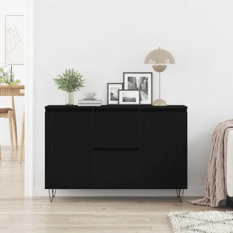 vidaXL Dressoir Zwart Eiken 101,5 x 35 x 70 cm Bewerkt hout, foto 3