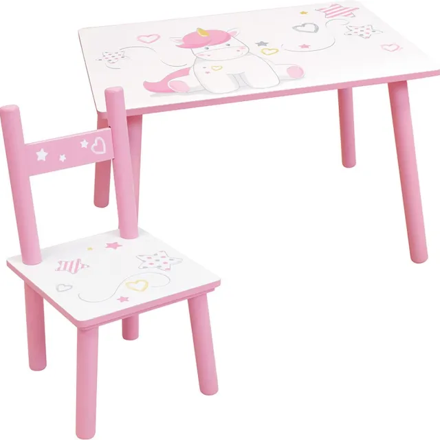 Unicorn Tafel met stoeltje - 41,5 x 60 x 40 + 49,5 x 31,5 x 31 cm - MDF Wit