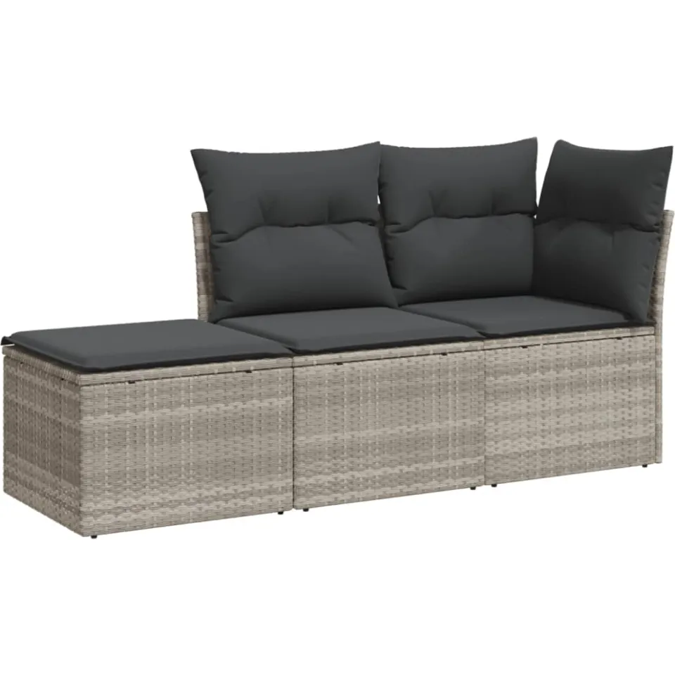 vidaXL 3-delige Loungeset met kussens poly rattan lichtgrijs grijs, foto 3