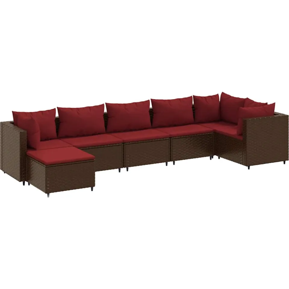vidaXL 7-delige Loungeset met kussens poly rattan bruin
