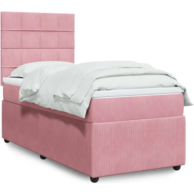 vidaXL Boxspring met matras fluweel roze 90x200 cm