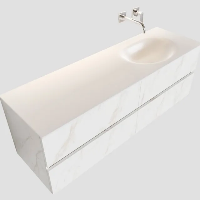 Boss & Wessing Badkamermeubel BWS Valencia Carrara Mat 150 cm Solid Surface Wastafel Rechts (0 kraangaten, 4 lades)