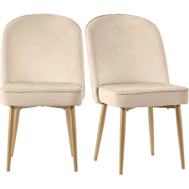 Merax Eetkamerstoelen Set van 2 - Moderne Beige Fluwelen Stoelen met Gouden Metalen Poten - Ergonomisch en Comfortabel