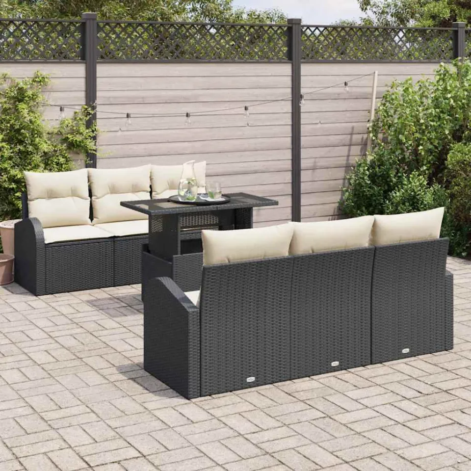vidaXL Tuin Sofa Set 7 st Zwart Poly riet, foto 3