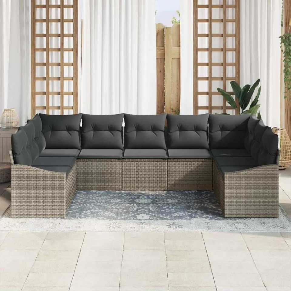 vidaXL Bankstel 9 st Grijs poly rattan, foto 3
