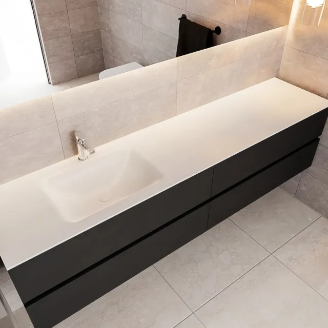 Boss & Wessing Badkamermeubel Solid Surface BWS Oslo 200x45 cm Mat Zwart Urban Links (1 kraangat, 4 lades)