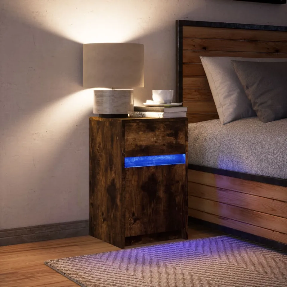 vidaXL nachtkastje met LED-verlichting bewerkt hout gerookt eikenkleur, foto 2