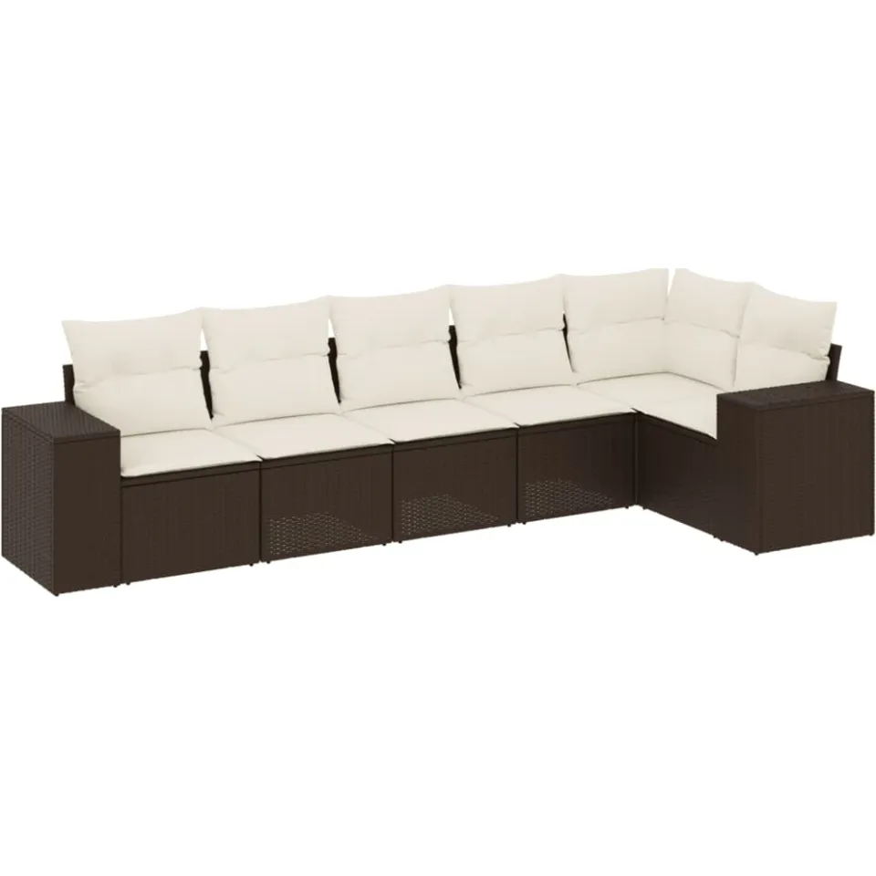 vidaXL 6-delige Loungeset met kussens poly rattan bruin, foto 3