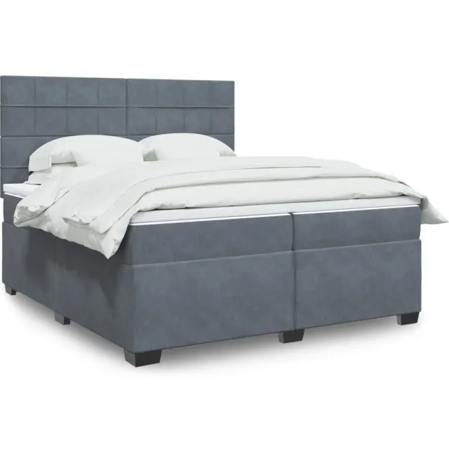 vidaXL Boxspring met matras fluweel donkergrijs 200x200 cm grijs