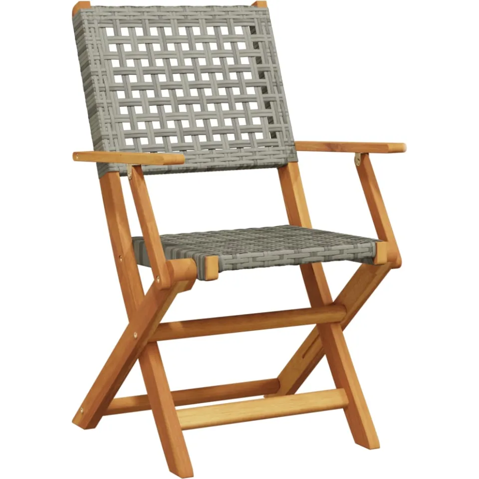 vidaXL 5-delige Tuinset poly rattan en massief hout grijs