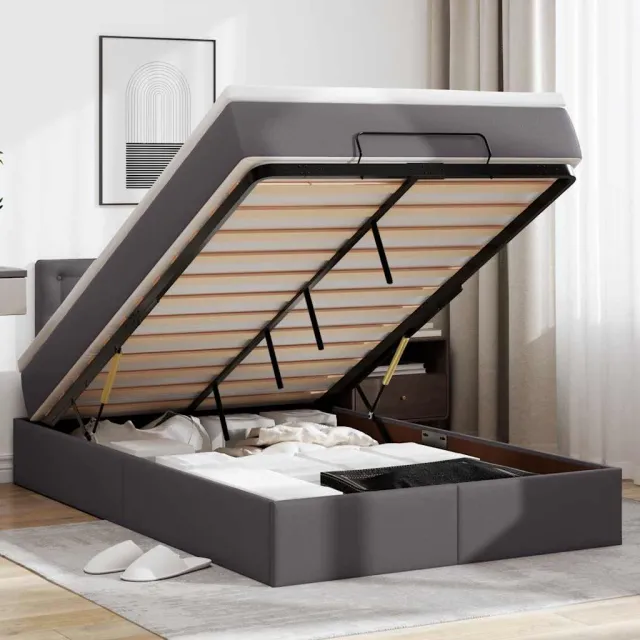 vidaXL Ottoman bed met matrassen en LED's 120x200cm kunstleer grijs