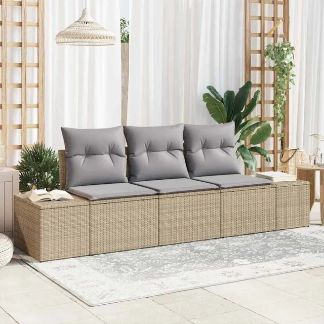vidaXL Bankstel 3 st Beige poly rattan, foto 2