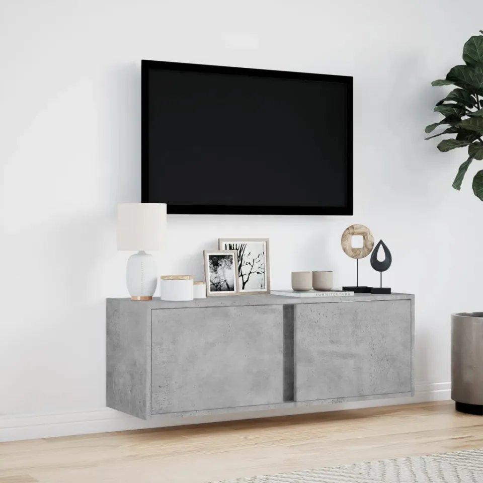 vidaXL Tv-wandmeubel met LED-verlichting 100x31x35 cm betongrijs grijs, foto 2