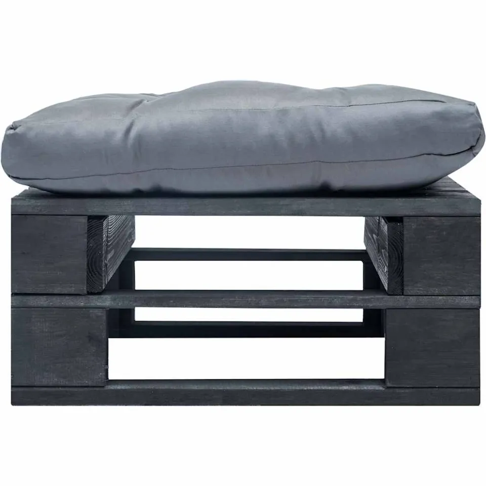 vidaXL Tuinpoef met grijs kussen pallet hout zwart, foto 2
