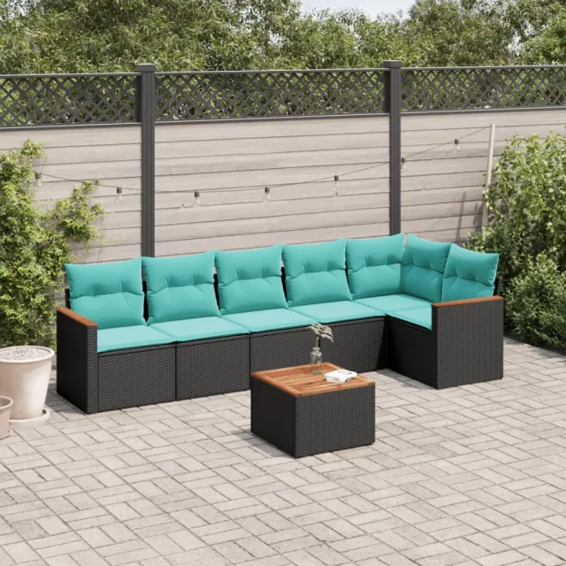 vidaXL 7-delige tuinbankset met kussens van zwart polyrotan, foto 2
