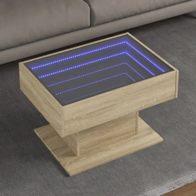 vidaXL Salontafel met LED 70x50x45 cm bewerkt hout sonoma eikenkleurig, foto 2