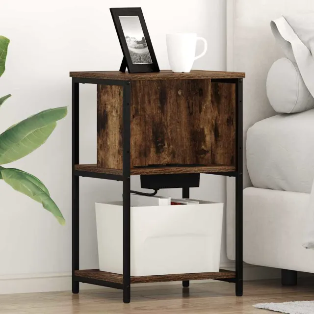 vidaXL Nachtkastje 2 st Gerookt eiken 38 x 31 x 61 cm Bewerkt hout, foto 2