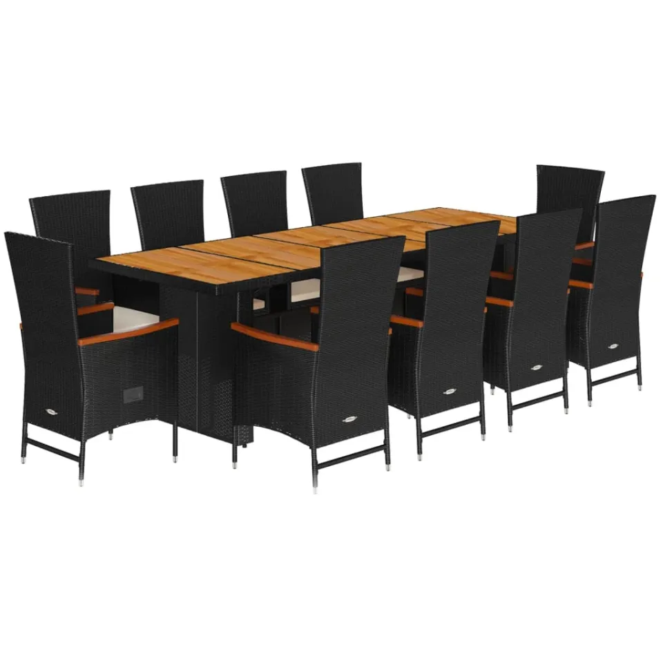 vidaXL 11-delige Tuinset met kussens poly rattan zwart