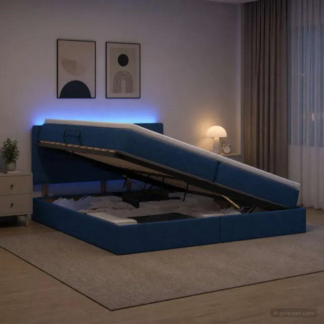 vidaXL LED Opslagbed met Matras Blauw 200 x 200 cm Stof