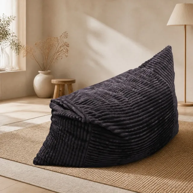 MEUNIQ Omzetbare zitzak 180 x 125 cm – stoel, bank en ligbed met ribstof bekleding en traagschuimvulling – donkergrijs, voor woonkamer of slaapkamer