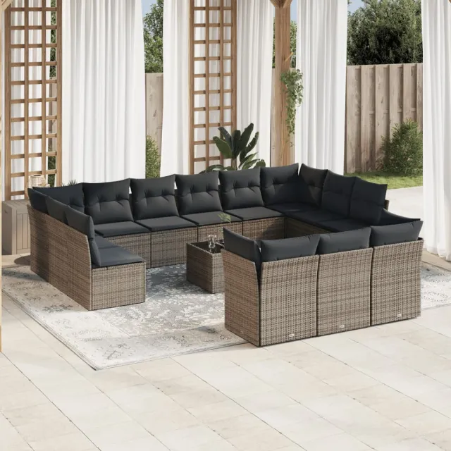 vidaXL 14-delige Loungeset met kussens poly rattan grijs, foto 2