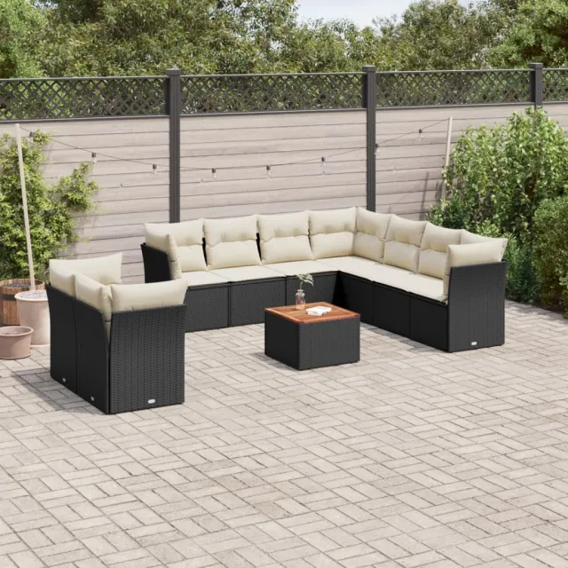 vidaXL 10-delige Loungeset met kussens poly rattan zwart, foto 2