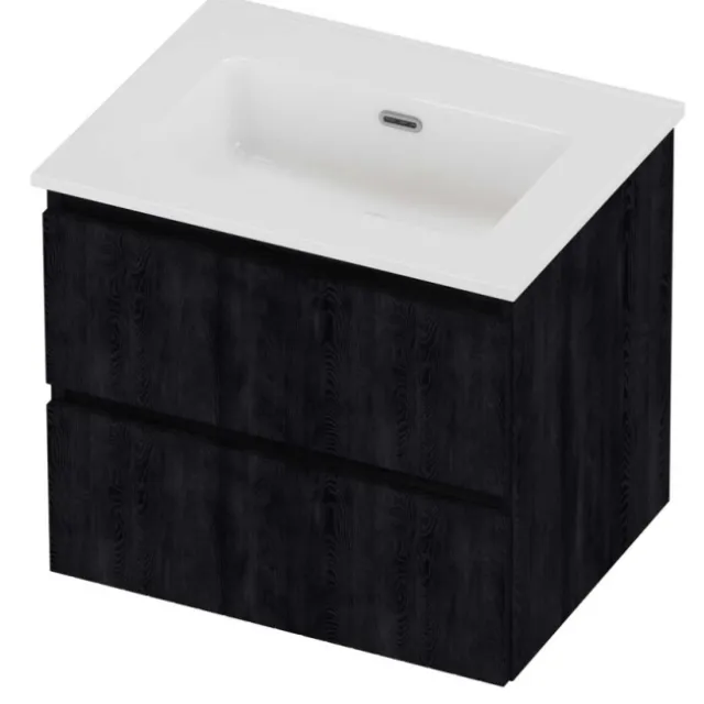Proline Tribute Badmeubelset Porselein Elegant Zonder Kraangat 60x46x54 cm Glans Wit Charcoal Oak Eiken