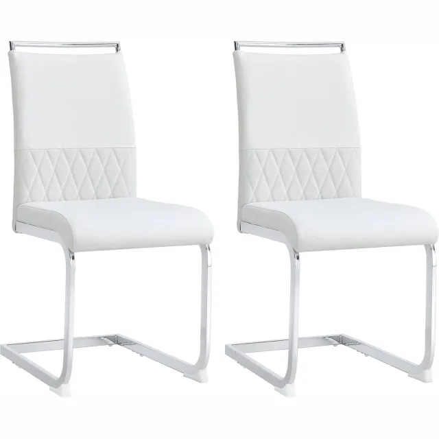 Merax Luxe Eetkamerstoelen Set van 2 - Kunstleer Gestoffeerde Stoelen zonder Armleuningen - Wit met Zilver