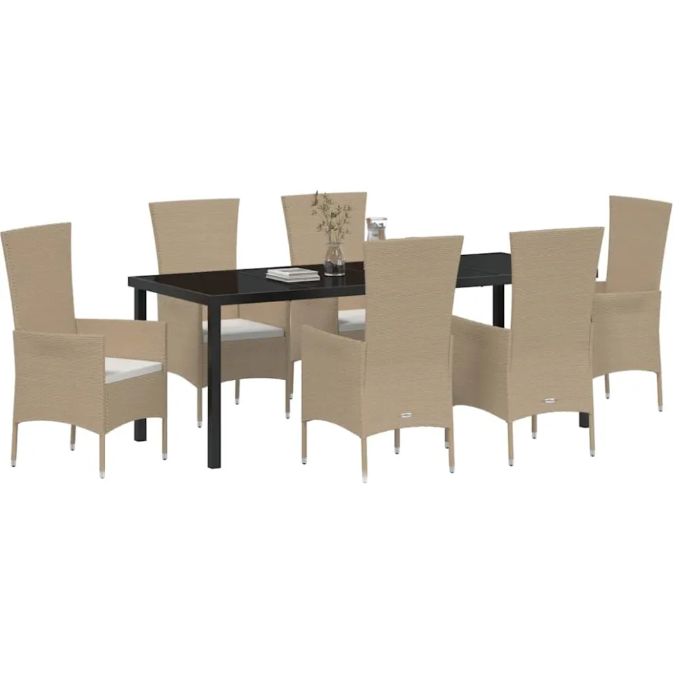 vidaXL Tuin eettafelset 7 st Beige poly rattan
