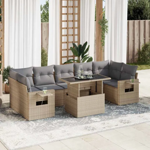vidaXL 8-delige Loungeset met kussens poly rattan beige, foto 2