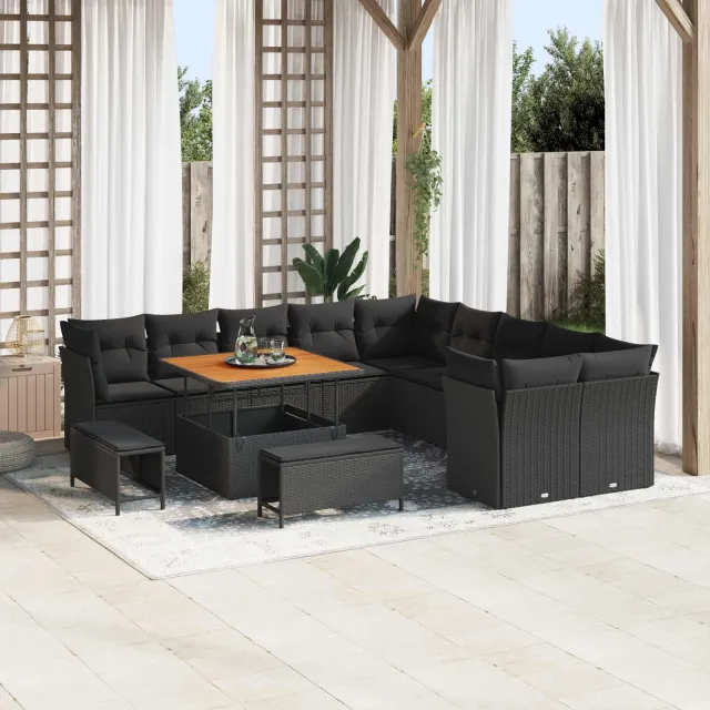 vidaXL Tuinbankenset 13 st Zwart poly rattan, foto 2