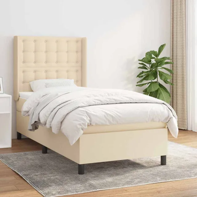 vidaXL Boxspring met matras stof crèmekleurig 80x200 cm