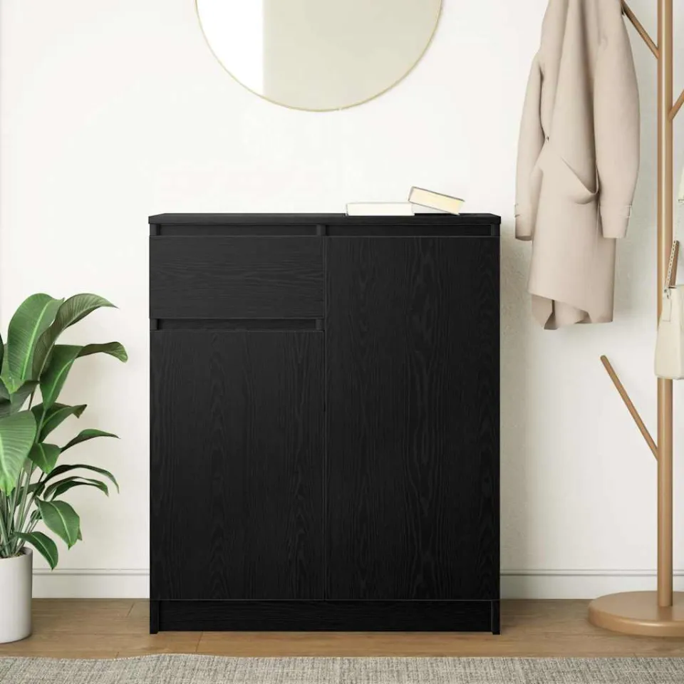 vidaXL Dressoir met lade 71x35x84 cm spaanplaat zwart eikenkleurig, foto 3