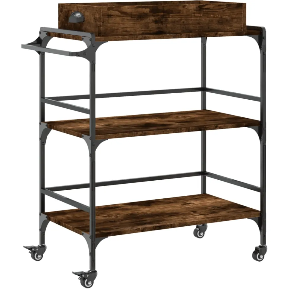 vidaXL Keukentrolley 81,5x41x92,5 cm bewerkt hout gerookt eikenkleurig Bruin