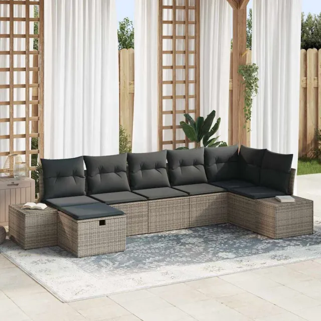 vidaXL Bankstel 7 st poly rattan Grijs