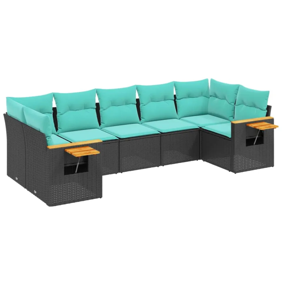 vidaXL 7-delige Loungeset met kussens poly rattan zwart, foto 3