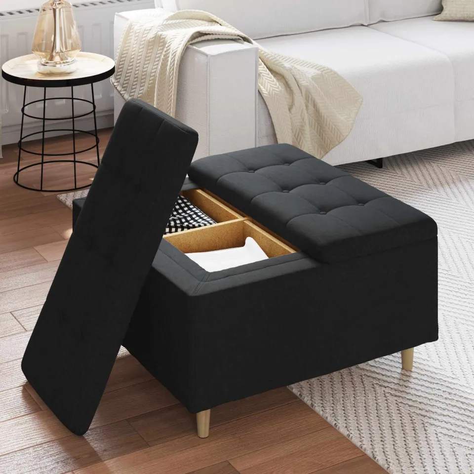 vidaXL Ottoman met Opbergruimte Zwart 80 x 80 x 45 cm Stof, foto 4